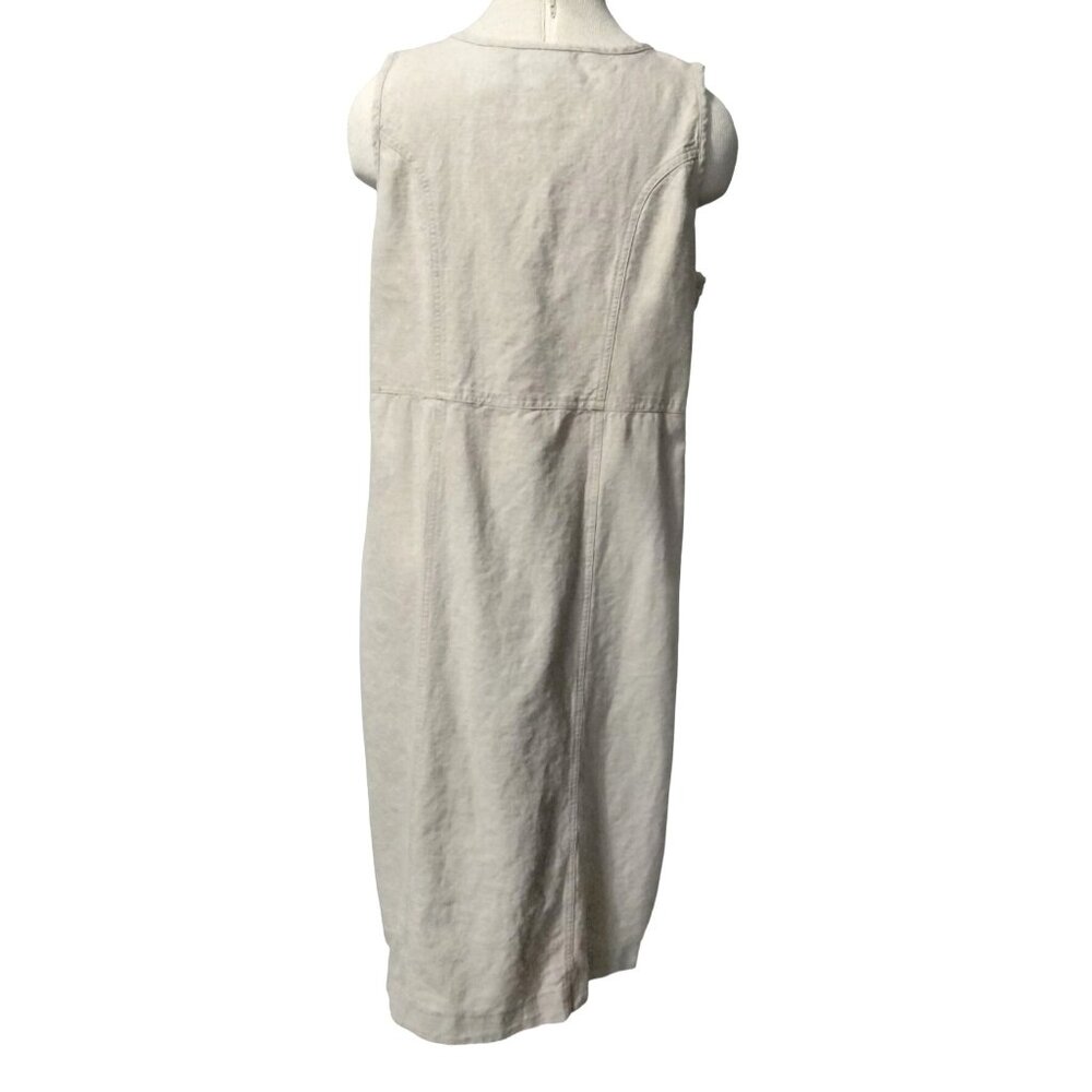 Erika & Co Size Large Dress Khaki Button Front Sleeveless Linen Blend - Picture 6 of 8